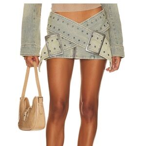 Jaded London Denim Mini Skirt with Studded Detail